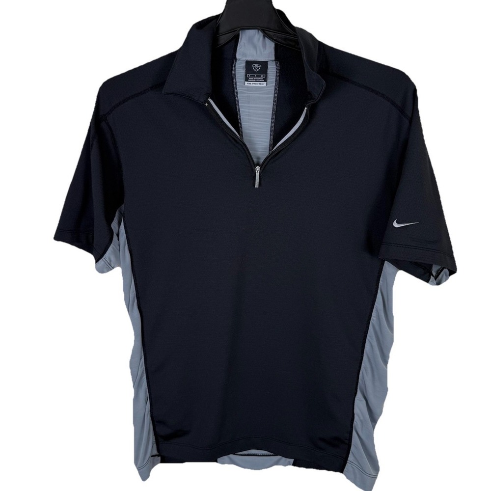 Nike Sphere React  1/4 Zip Polo‎ Shirt Mens Small Black Golf Performance Y2K